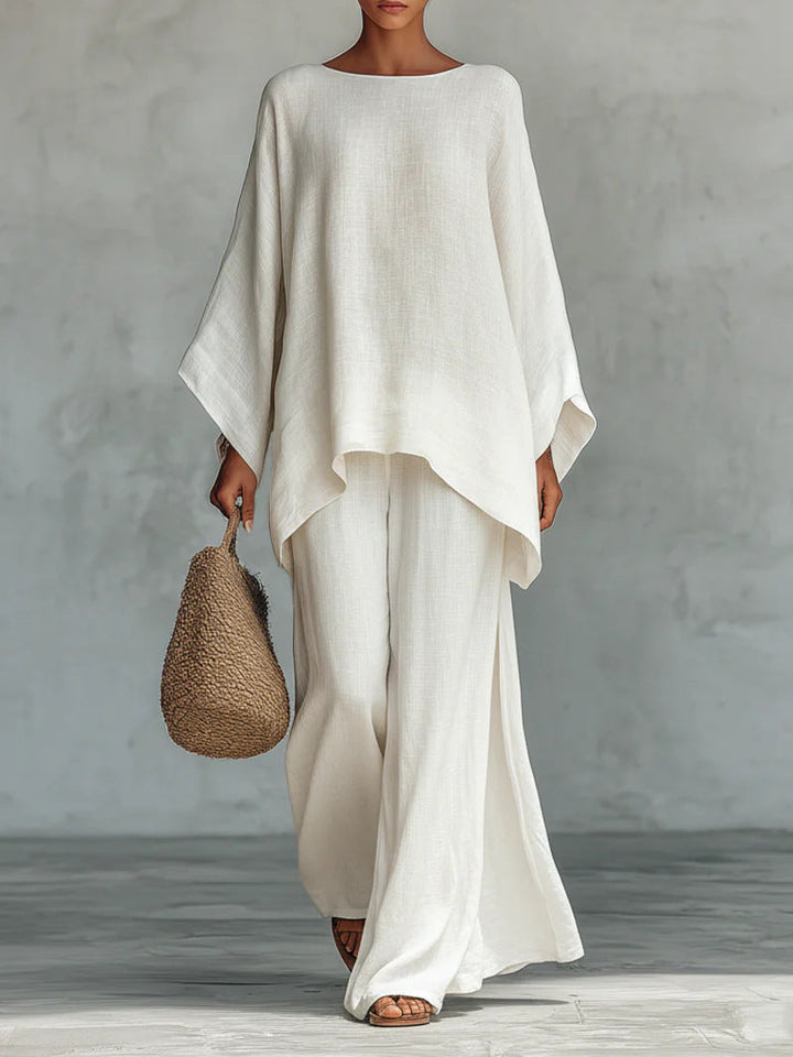 Beatrice - Conjunto de Top y Pantalones Flowy en Mezcla de Lino Minimalista para Mujer