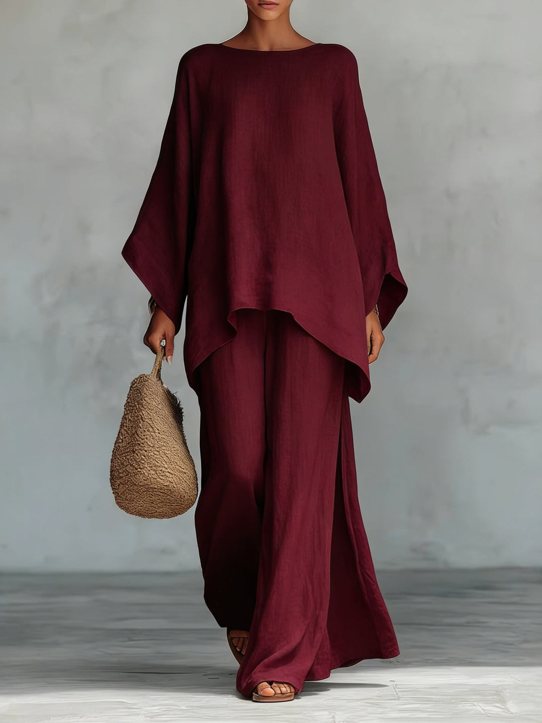 Beatrice - Conjunto de Top y Pantalones Flowy en Mezcla de Lino Minimalista para Mujer