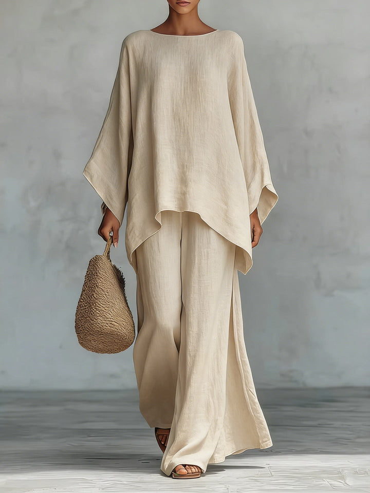 Beatrice - Conjunto de Top y Pantalones Flowy en Mezcla de Lino Minimalista para Mujer