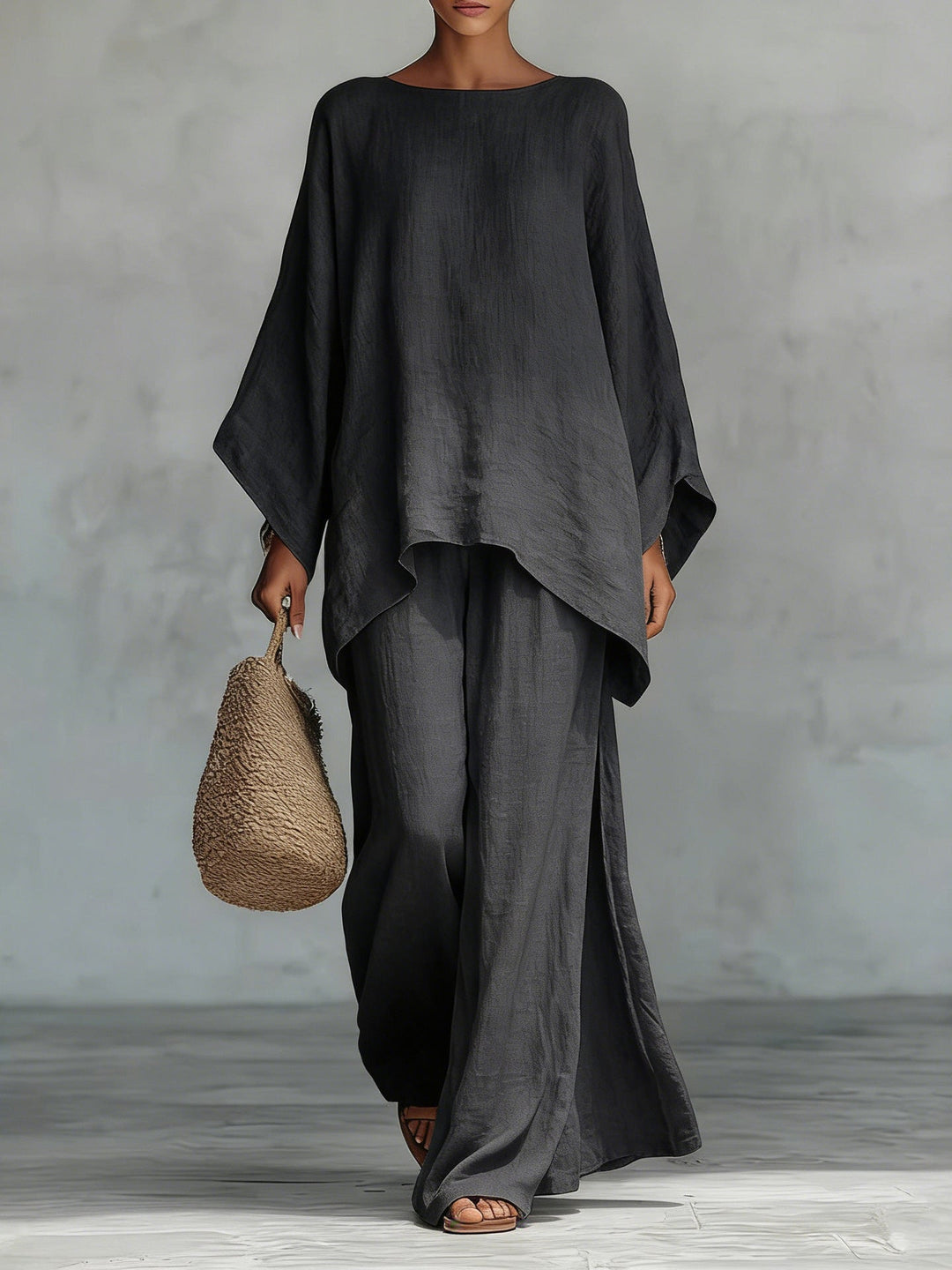 Beatrice - Conjunto de Top y Pantalones Flowy en Mezcla de Lino Minimalista para Mujer
