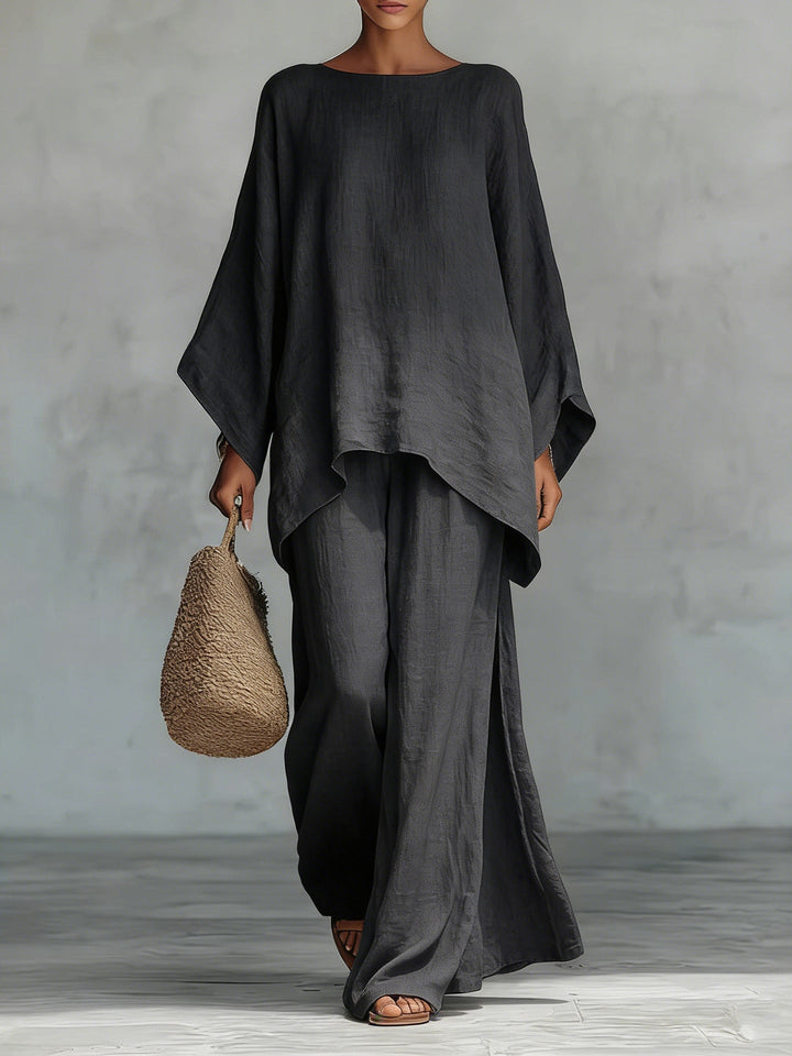 Beatrice - Conjunto de Top y Pantalones Flowy en Mezcla de Lino Minimalista para Mujer