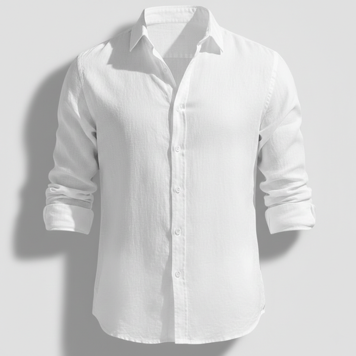 Álvaro | Camisa de Lino Hombre de Manga Larga con Cuello Abierto