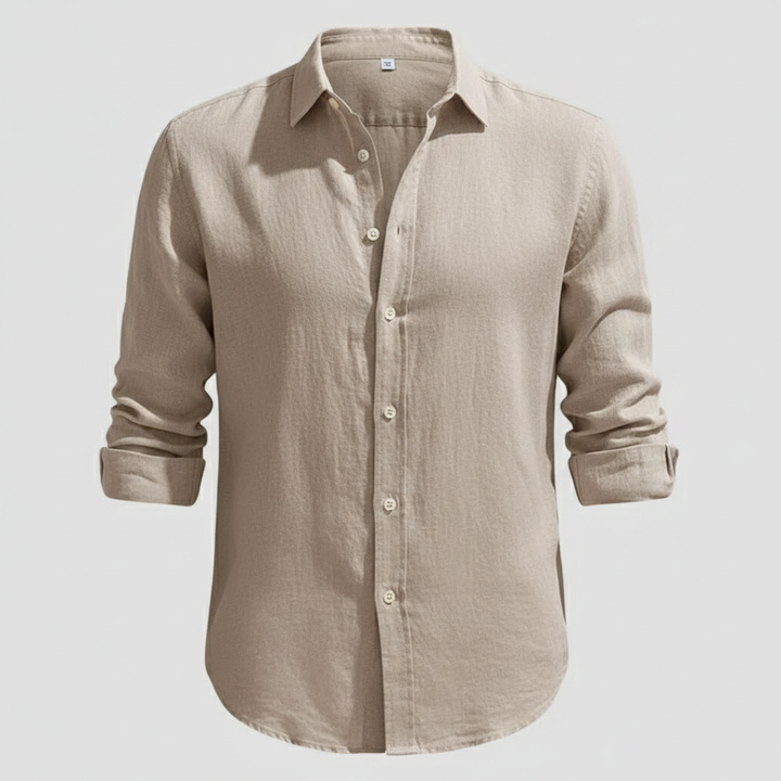Álvaro | Camisa de Lino Hombre de Manga Larga con Cuello Abierto