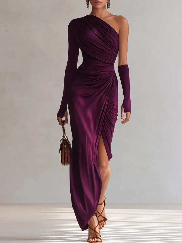 Rosalia™ - Elegant purple one-shoulder maxi dress