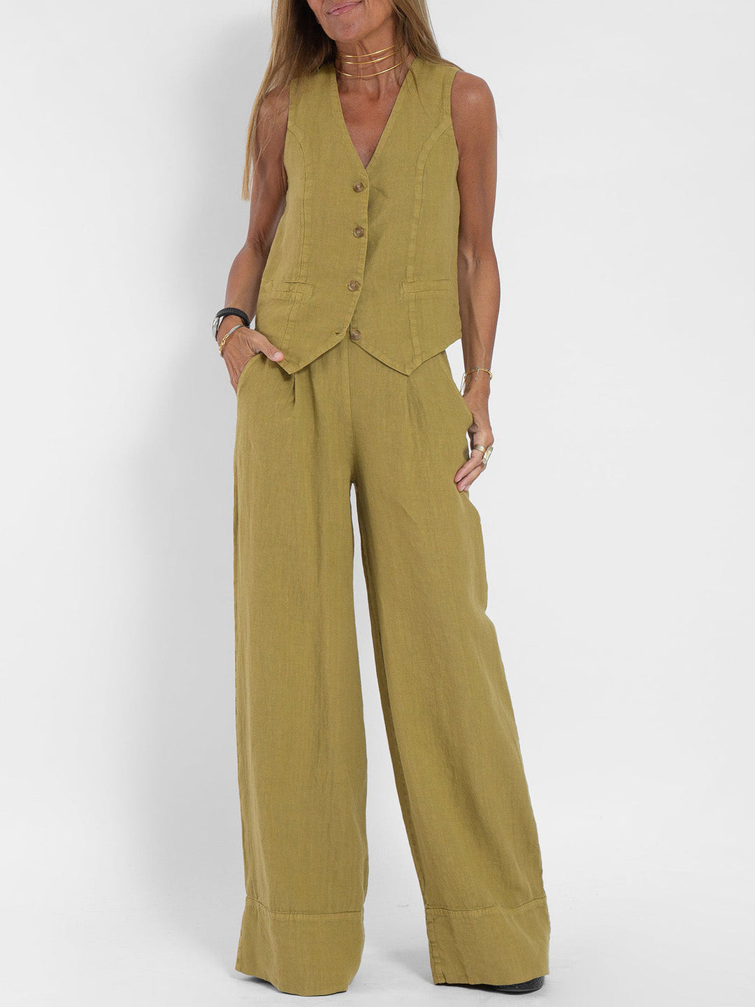 Ella | Conjunto de chaleco y pantalón ancho (Casi agotado)