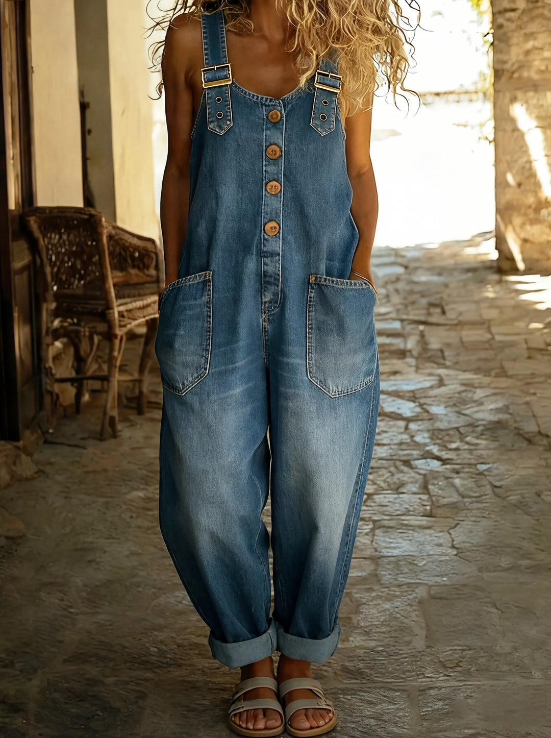 Rocio - Mono vaquero casual con hebilla ajustable para Mujer