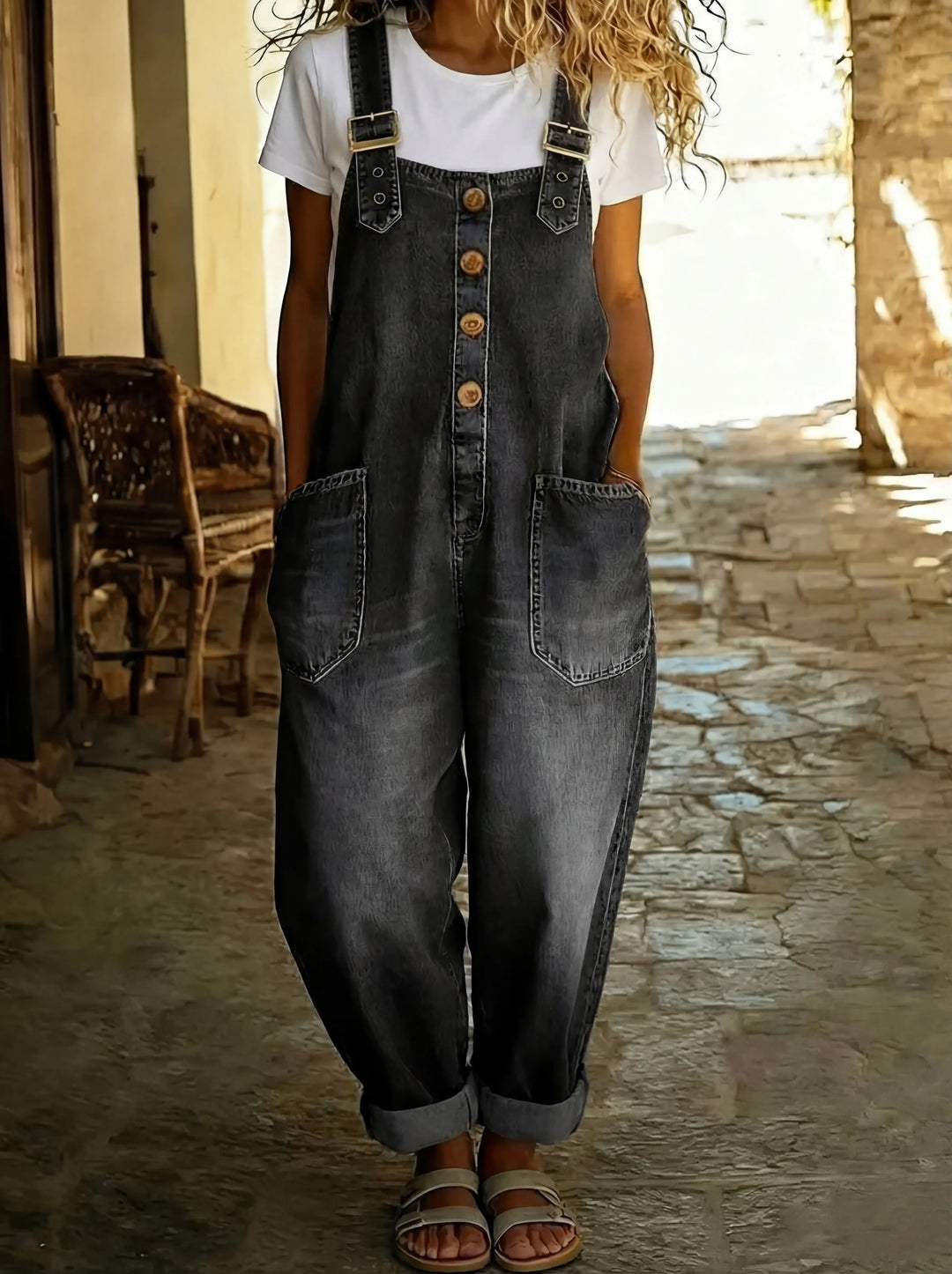 Rocio - Mono vaquero casual con hebilla ajustable para Mujer