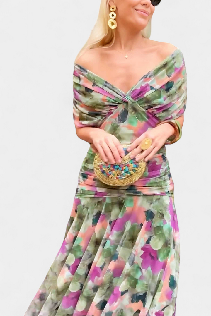 Magda™ | Vestido largo de flores con escote en V