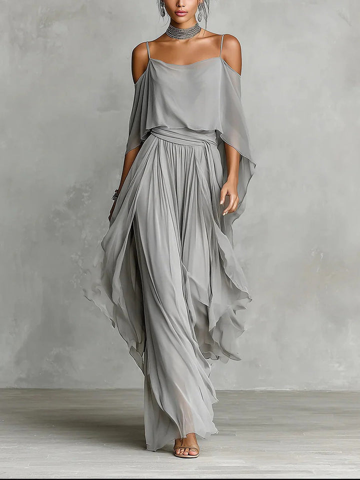 Isabela | Conjunto fluido gris con top de tirantes y pantalón ligero para Mujer