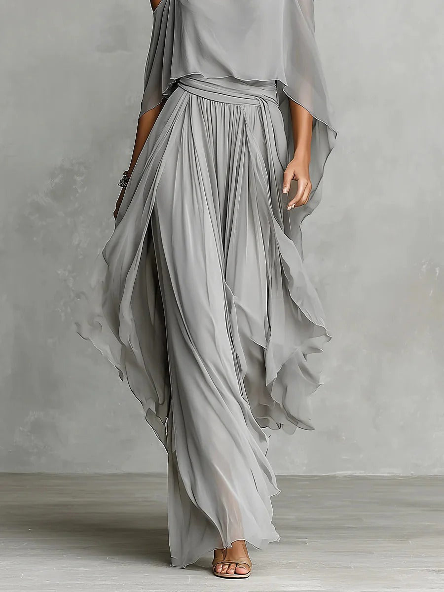 Isabela | Conjunto fluido gris con top de tirantes y pantalón ligero para Mujer