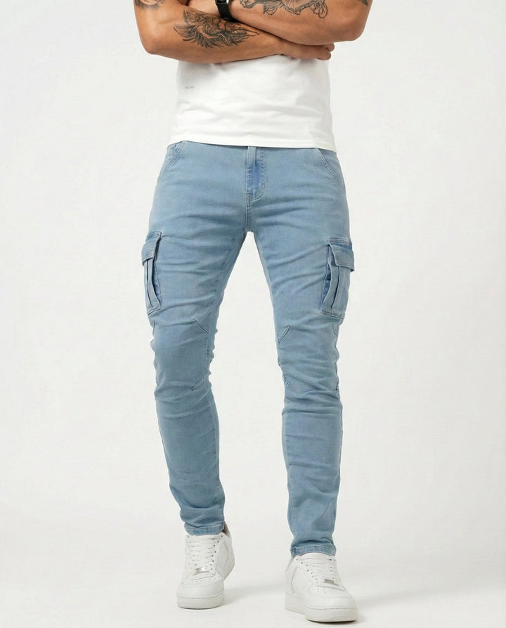 Duvan - Pantalón Cargo Marino Elástico para Hombre