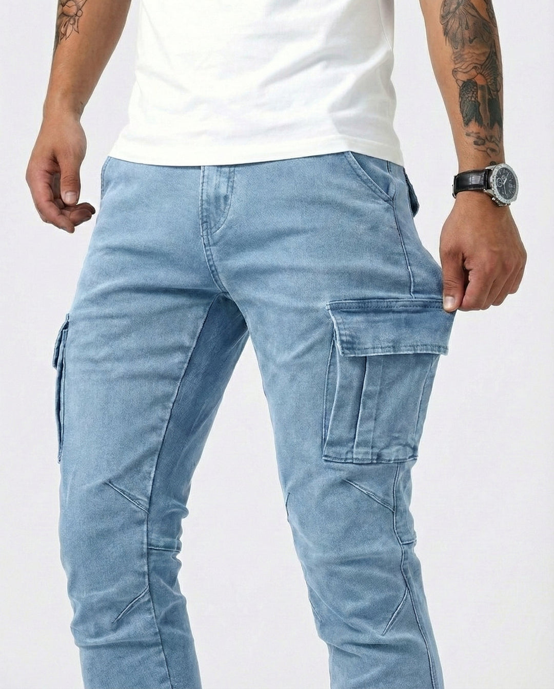 Duvan - Pantalón Cargo Marino Elástico para Hombre