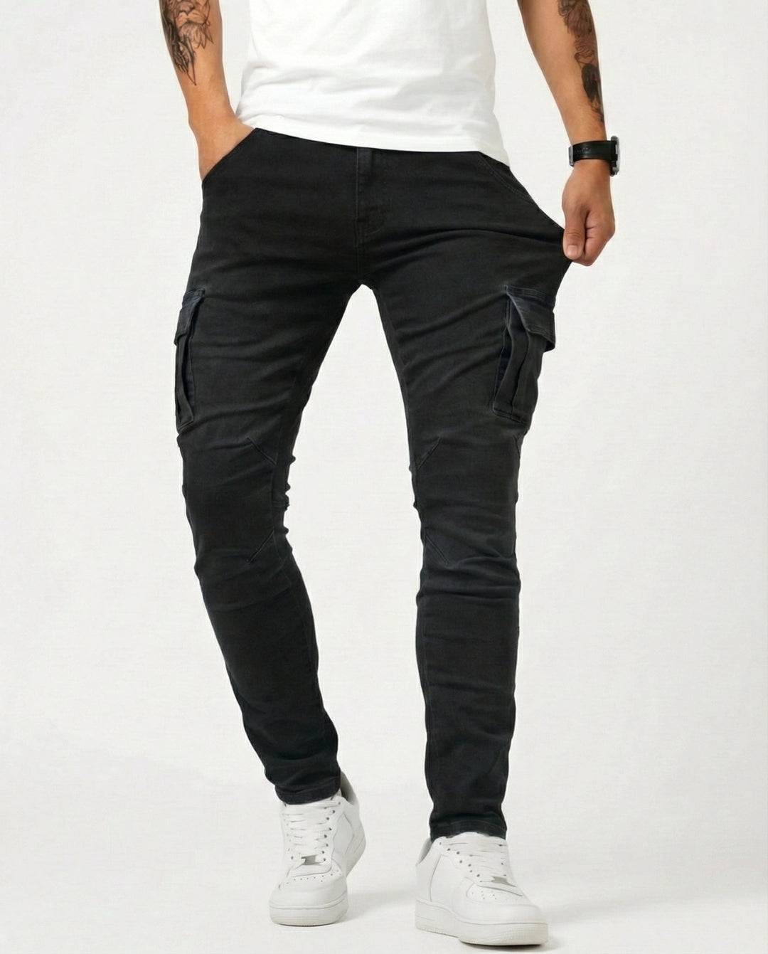 Duvan - Pantalón Cargo Marino Elástico para Hombre