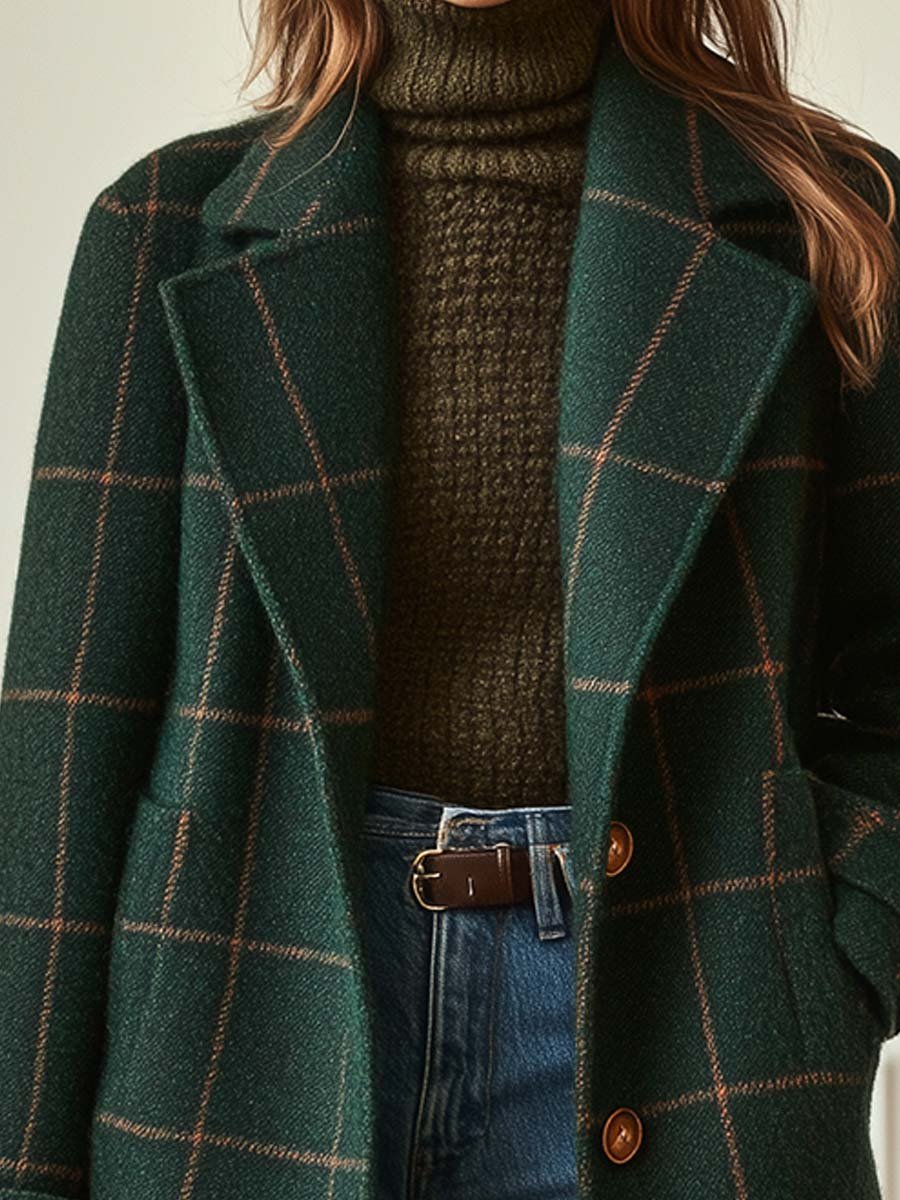 Florencia |  Abrigo de Mujer de Tweed a Cuadros con Solapas Retro