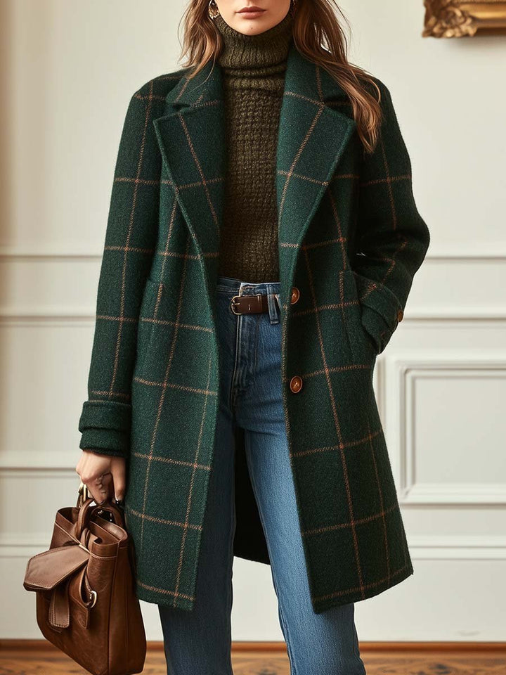 Florencia |  Abrigo de Mujer de Tweed a Cuadros con Solapas Retro