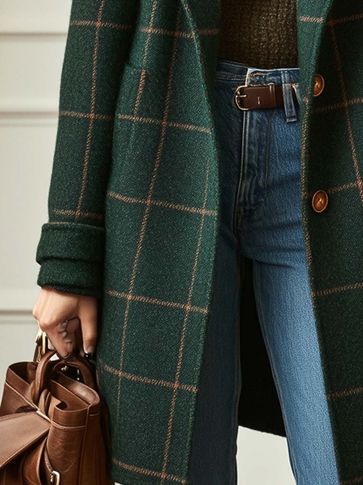 Florencia |  Abrigo de Mujer de Tweed a Cuadros con Solapas Retro