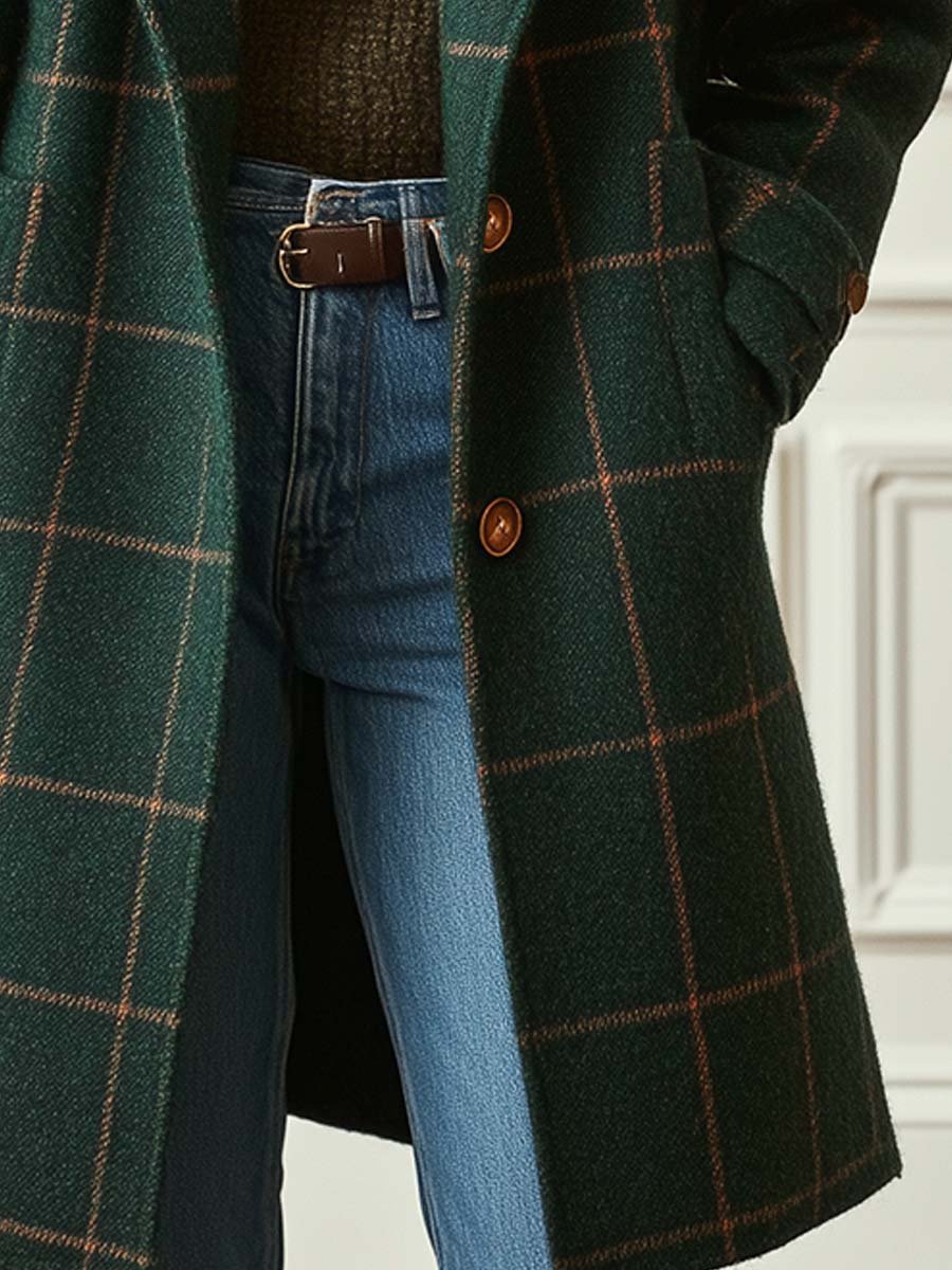 Florencia |  Abrigo de Mujer de Tweed a Cuadros con Solapas Retro