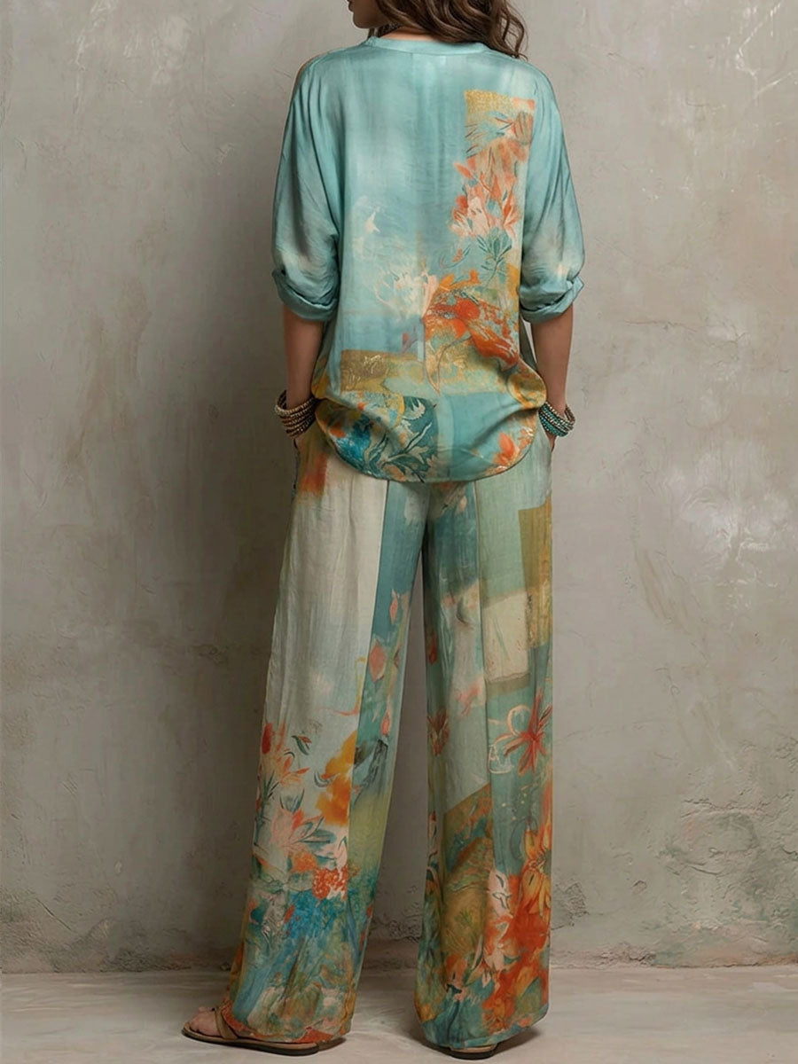 Chiara | Conjunto elegante de estampado floral con pantalón amplio para Mujer