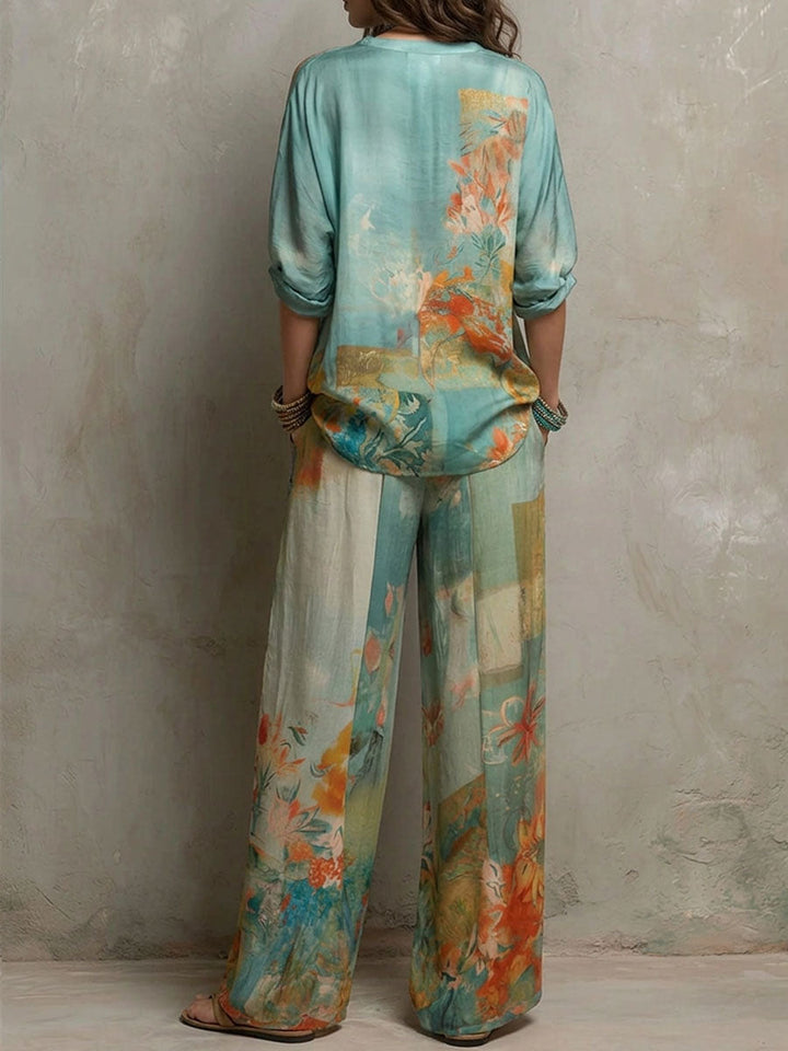 Chiara | Conjunto elegante de estampado floral con pantalón amplio para Mujer