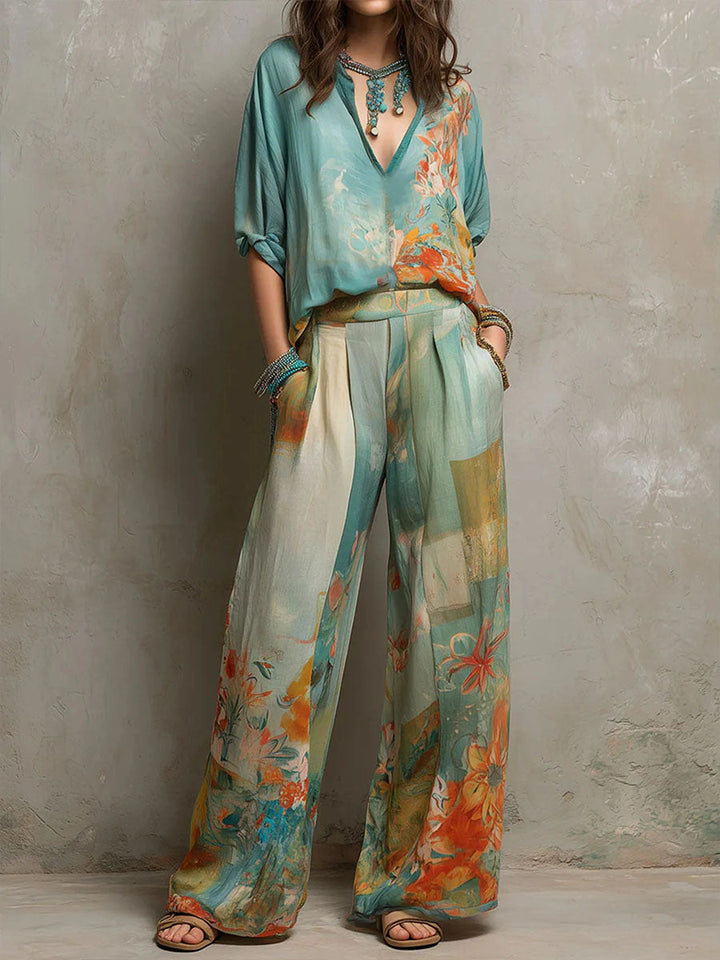 Chiara | Conjunto elegante de estampado floral con pantalón amplio para Mujer
