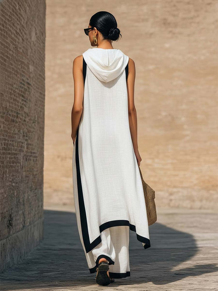 Ruca - Conjunto de dos piezas elegante de lino y algodón con corte artístico para Mujer