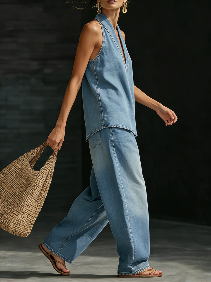 Mary | Conjunto de Dos Piezas de Denim Minimalista y Cómodo para Mujer
