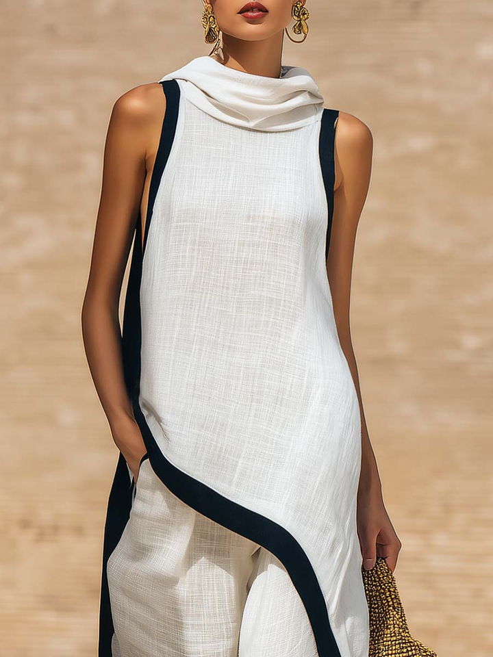 Ruca - Conjunto de dos piezas elegante de lino y algodón con corte artístico para Mujer