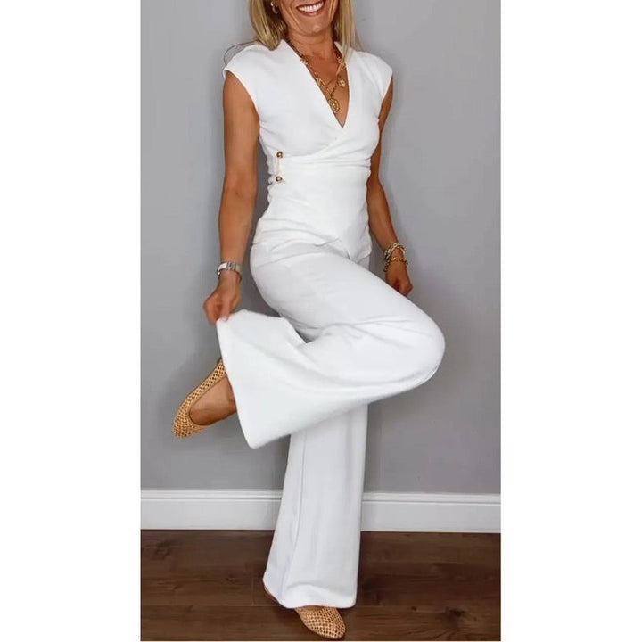 PALMIRA |  Elegante conjunto de top con escote en V y pantalón ancho