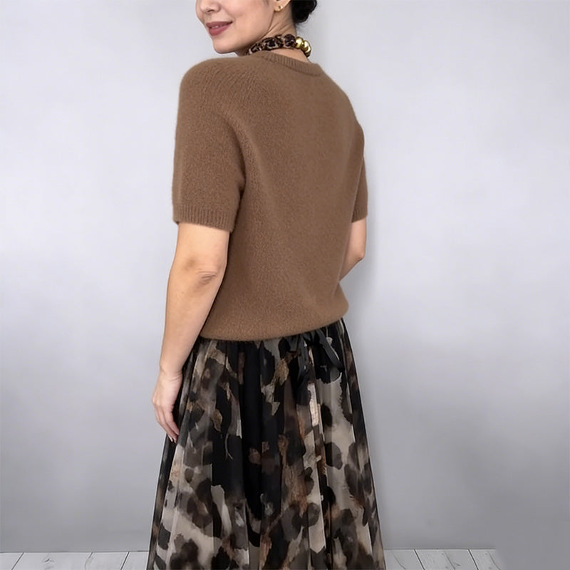 Leo - Conjunto de dos piezas para mujeres compuesto por suéter y falda fluida con patrón de leopardo
