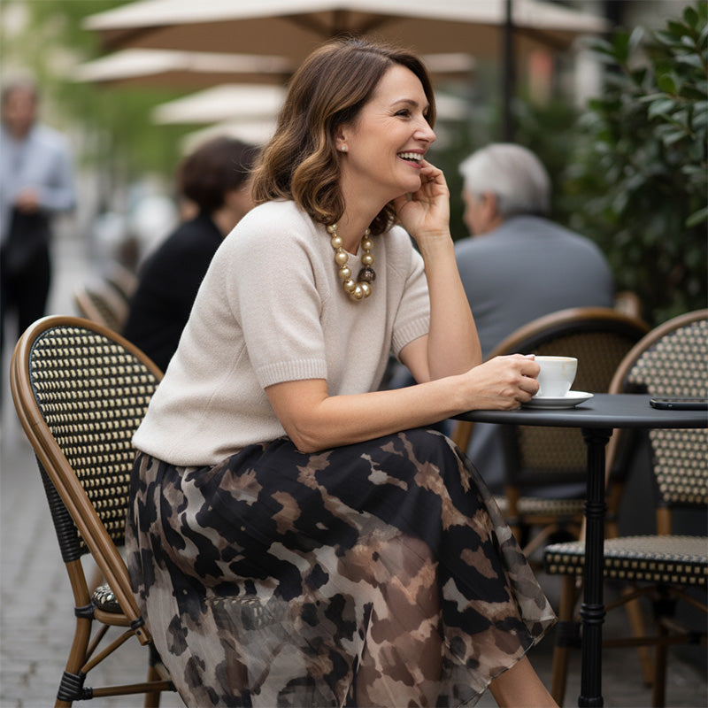 Leo - Conjunto de dos piezas para mujeres compuesto por suéter y falda fluida con patrón de leopardo